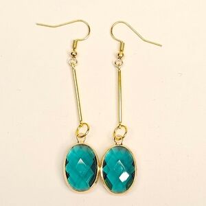 Long Gold And Green Dangle Earrings